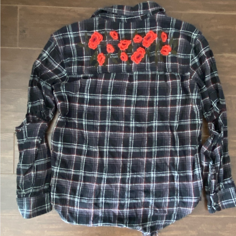 American Eagle Black White Plaid Oversized Button Up Shirt XS - Picture 4 of 12